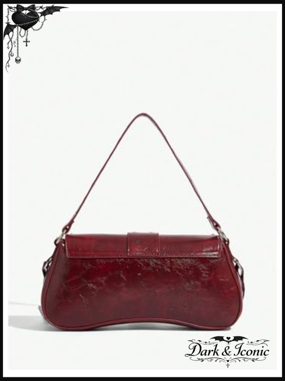 Studded Leather Shoulder Bag with Flap Buckle Closure and Top Handle - Picture 4 of 7